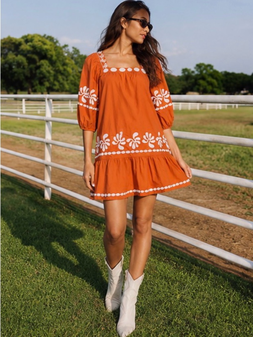NWT J.Marie Amalia Embroidered 3/4 Sleeve Square Neck Dress Sz XL